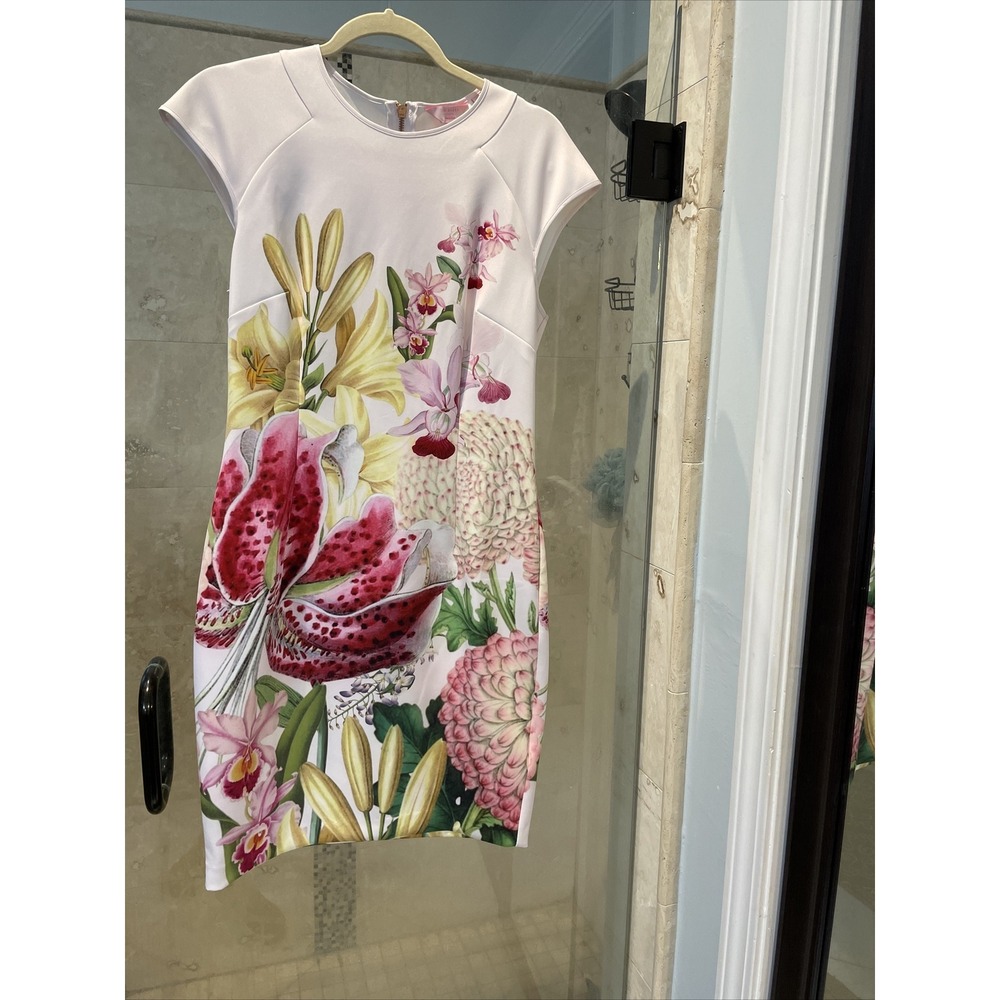 Ted Baker 3 Midi Sleeveless Dress New Blush Floral Ponte Lotus Rose Gold Zip